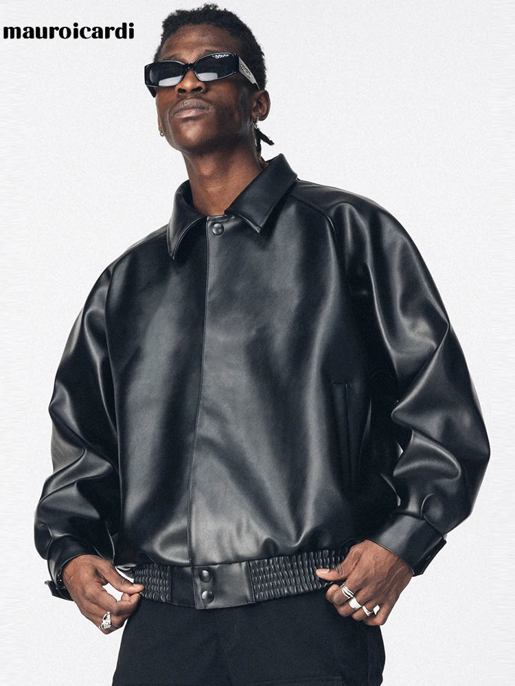 Oversized Black Leather Jacket