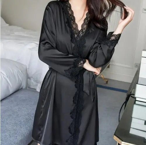 Satin Lace Kimono Robe