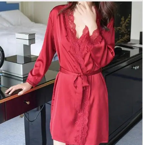 Satin Lace Kimono Robe