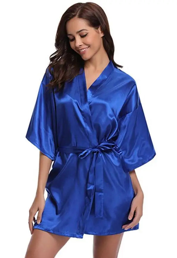 Navy Blue Silk Robe