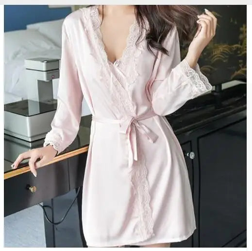 Satin Lace Kimono Robe