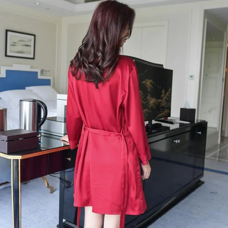 Satin Lace Kimono Robe