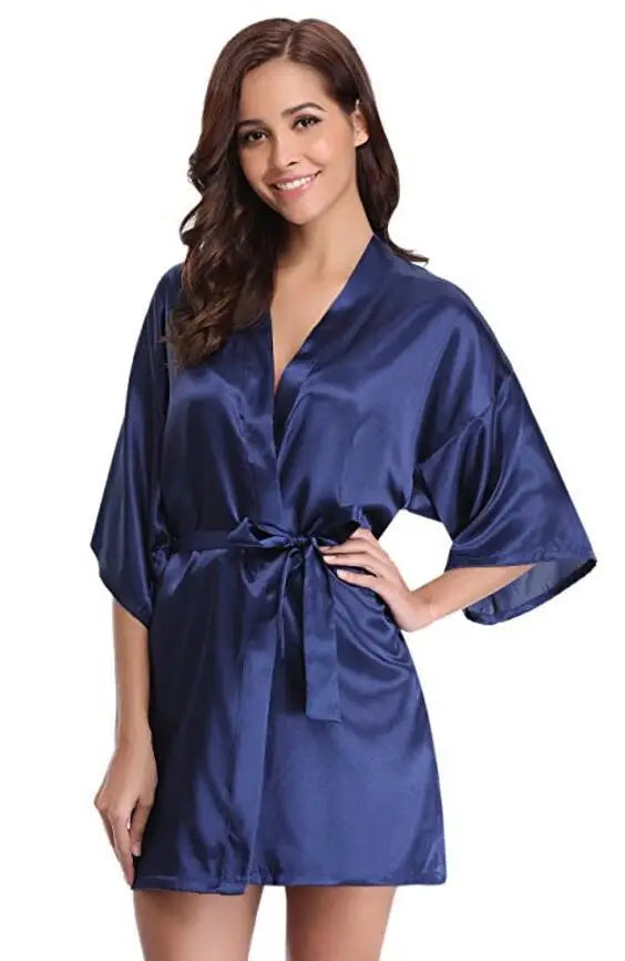 Navy Blue Silk Robe