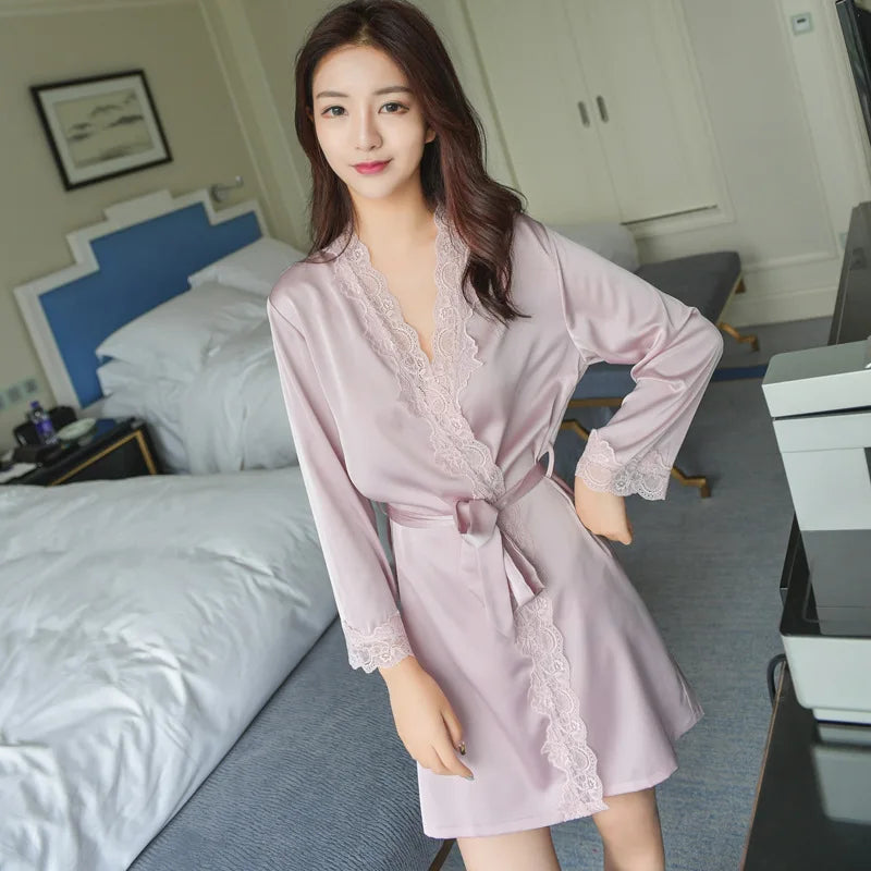 Satin Lace Kimono Robe