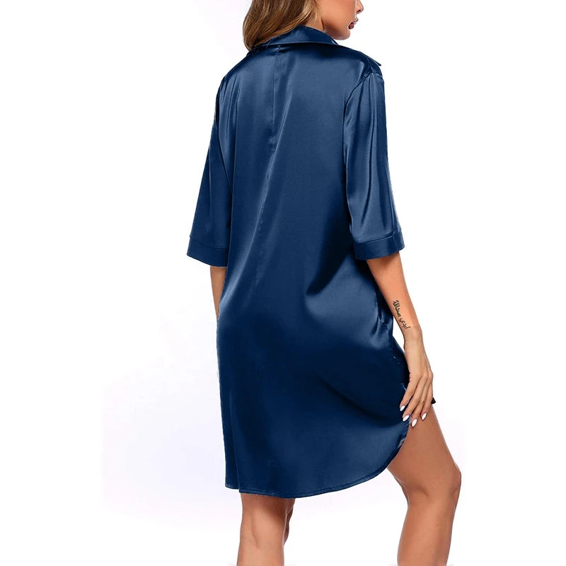 Elegant Satin Lapel Nightshirt