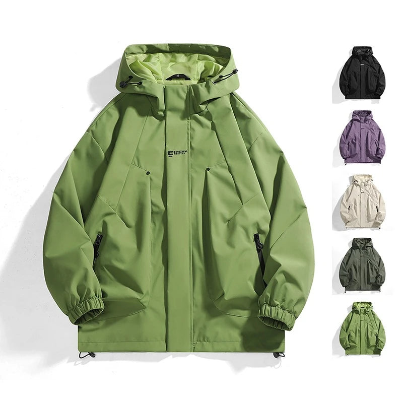 Unisex Outdoor Waterproof Hooded Jacket Windbreaker Coat 2025 Autumn Street Camping Windproof Hiking Jackets Men Women Clothing