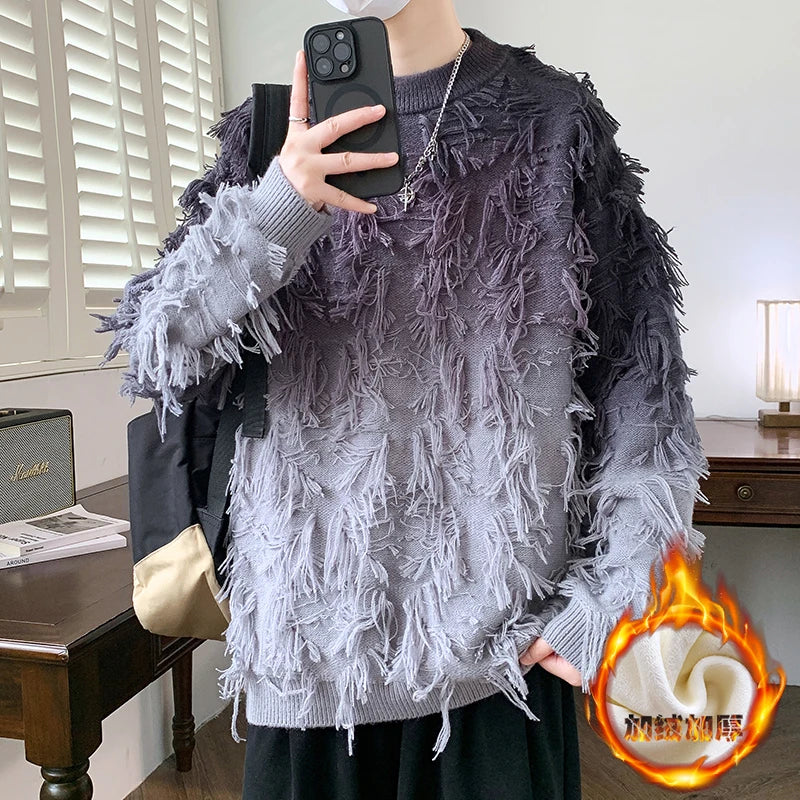 Distressed Tassel Knit Sweater