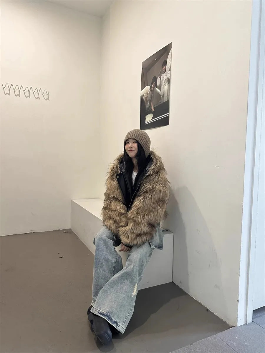 Retro Faux Fur PU Jacket