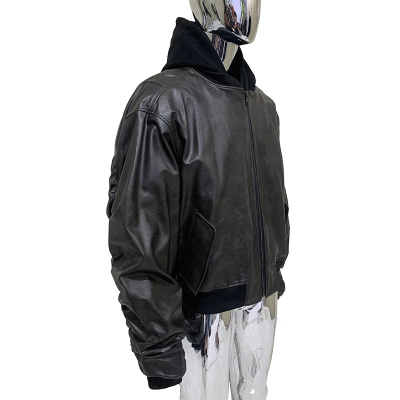 Distressed PU Leather Hoodie