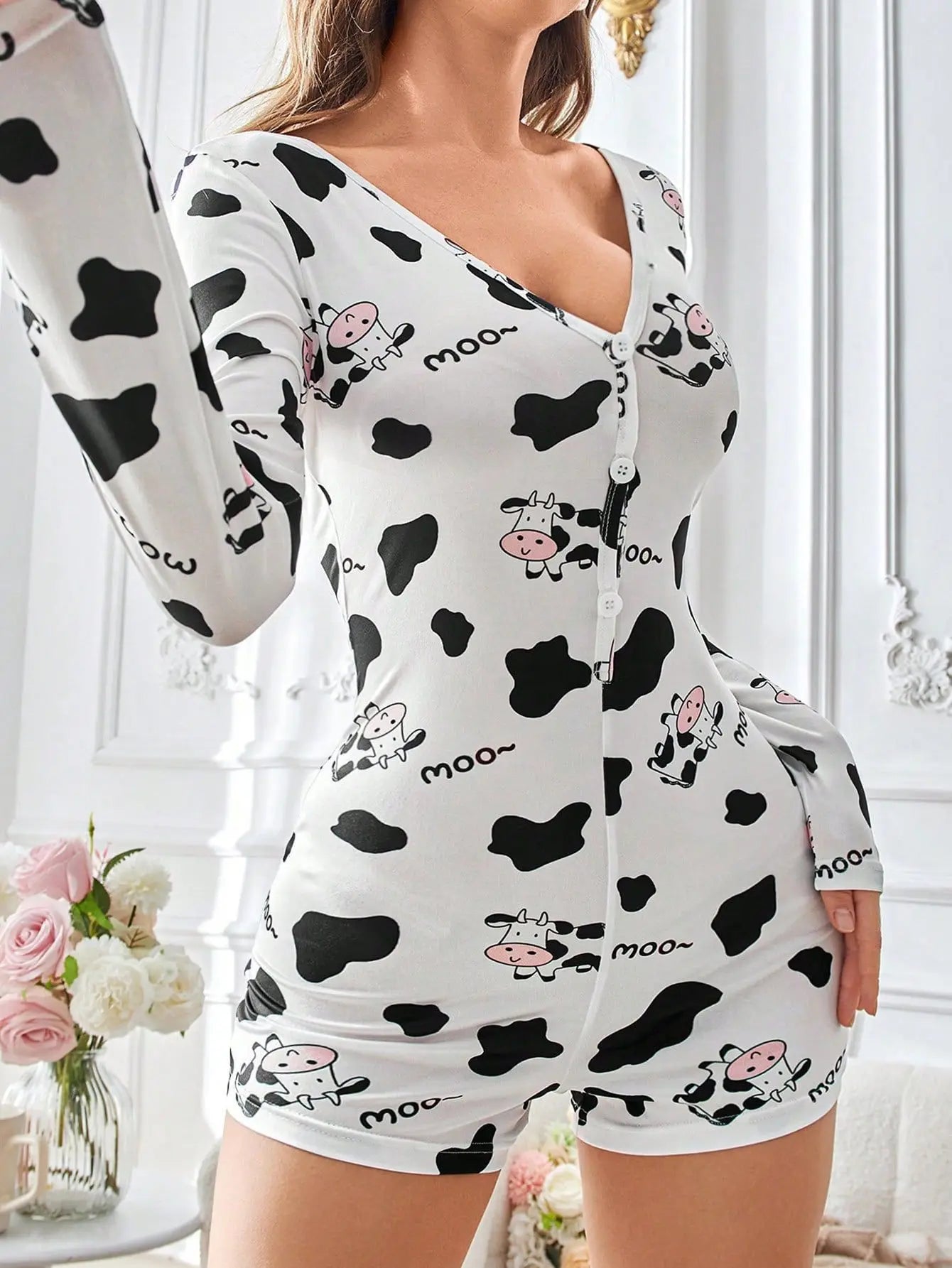 Deep V Silk Nightgown Bodysuit