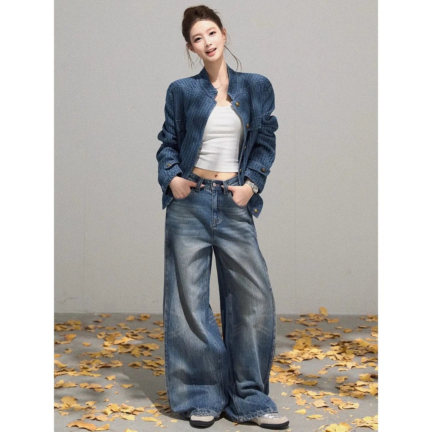 Y2K Textured Stand Collar Jacket