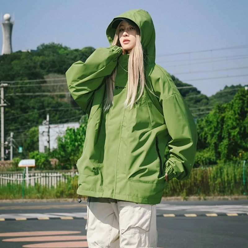 Unisex Outdoor Waterproof Hooded Jacket Windbreaker Coat 2025 Autumn Street Camping Windproof Hiking Jackets Men Women Clothing