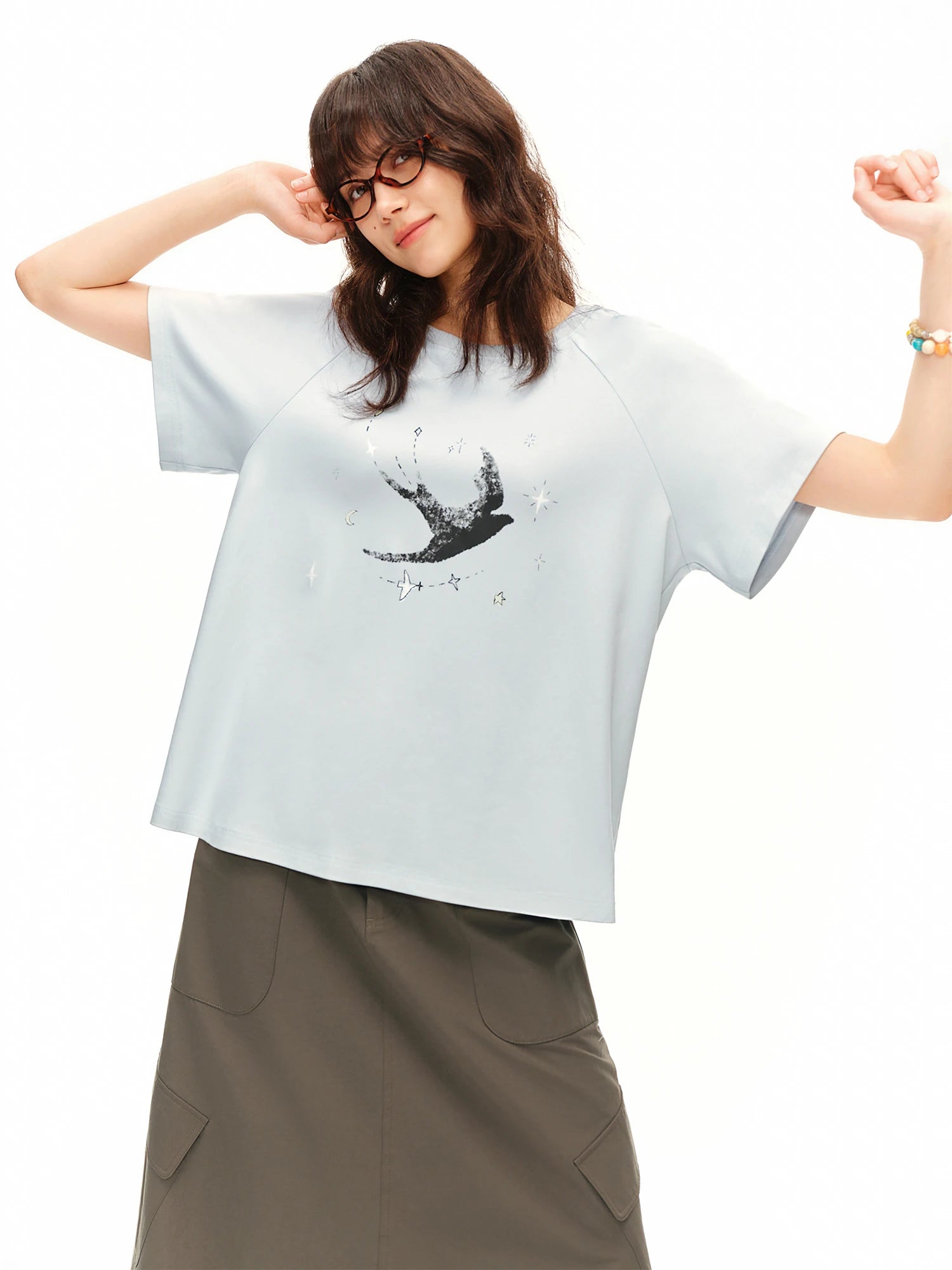 Printed Raglan Sleeve T-Shirt