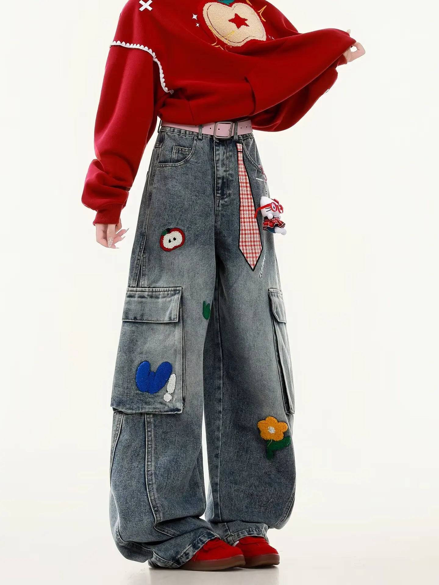 Embroidered Harajuku Wide-Leg Jeans