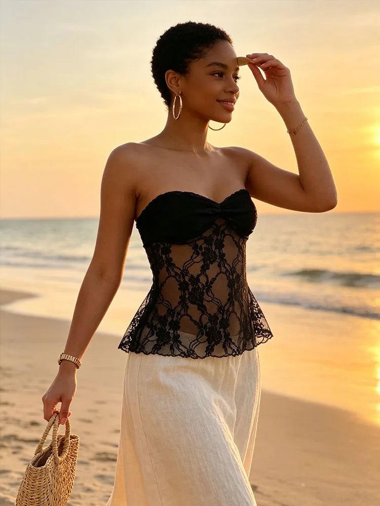 Sheer Lace Tube Top