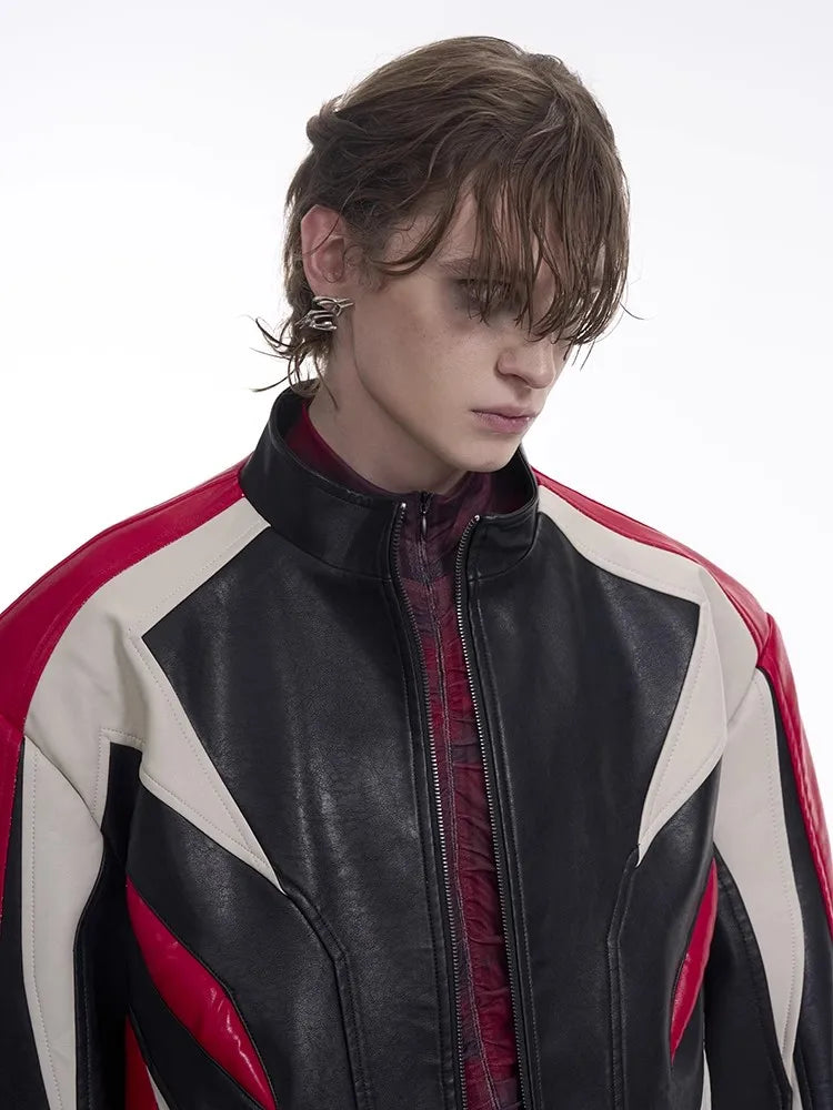 Color Block PU Racer Jacket
