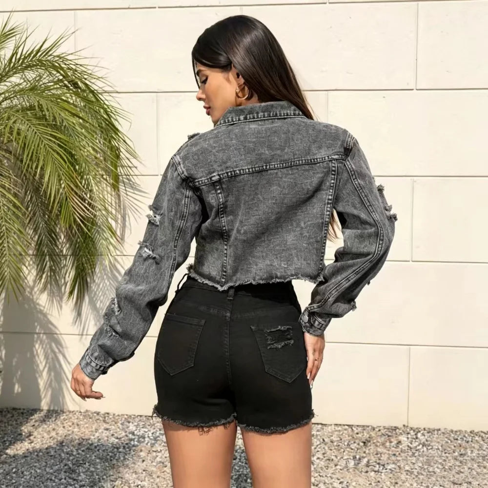Washed Cropped Denim Jacket