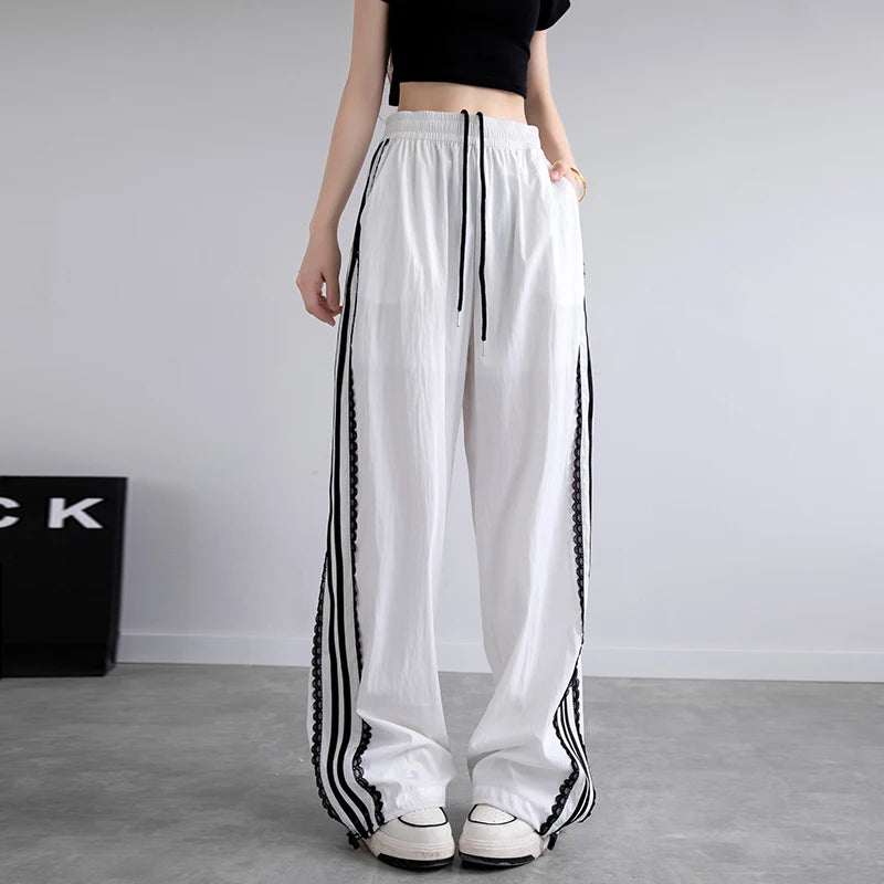 Lace Patchwork Wide-Leg Pants
