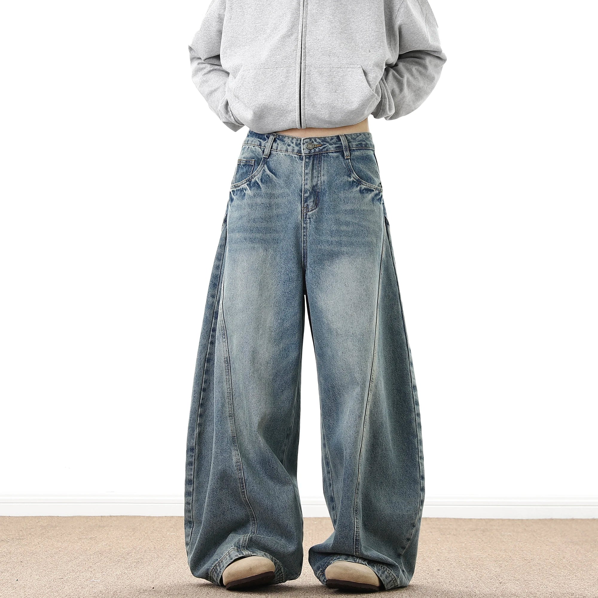 Washed Wide-Leg Baggy Jeans
