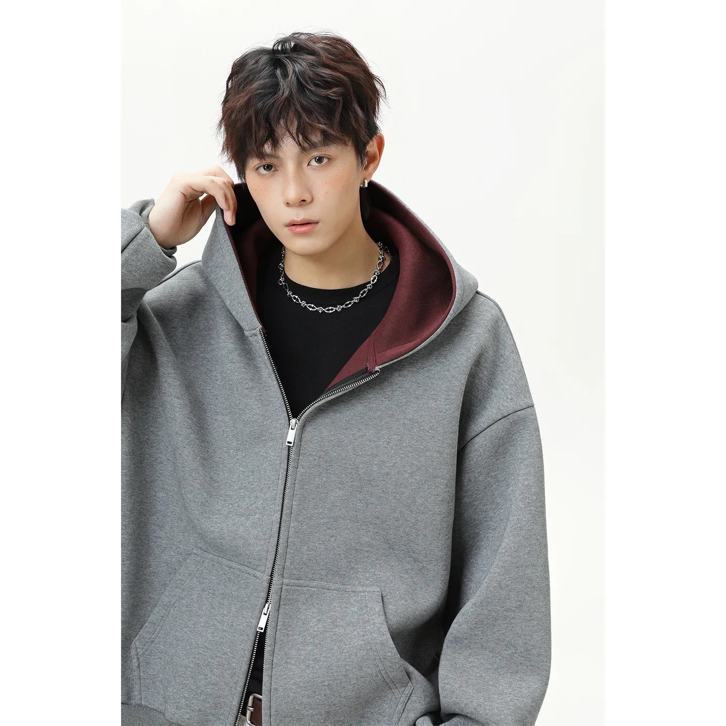 2026 New Model 380g Heavyweight American Color-Contrast Interior Hooded Sweatshirt for Men in Autumn Style Jacket Coat