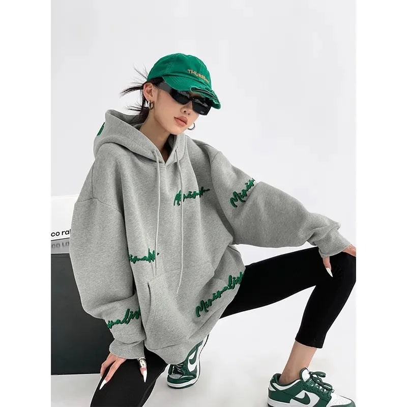 Oversized Embroidered Fleece Hoodie
