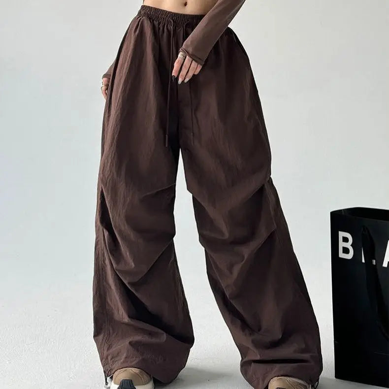 Brown Wide-Leg Parachute Pants