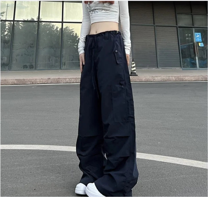 Retro Green Wide-Leg Cargo Pants