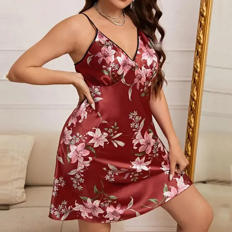 Floral Satin V-Neck Nightgown