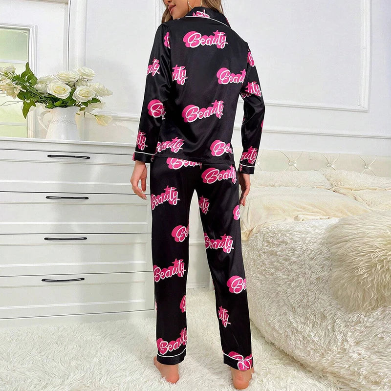 Bow Print Long Pajama Set