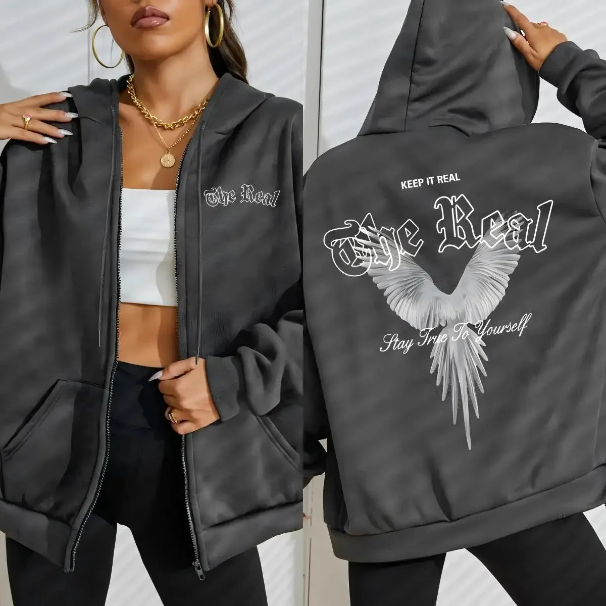 Wings Graphic Zip Hoodie
