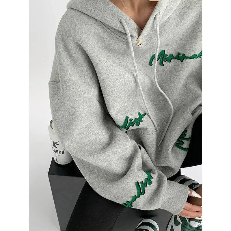 Oversized Embroidered Fleece Hoodie