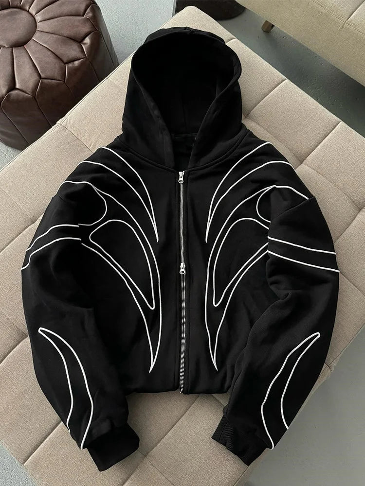 Striped Embroidered Double-Zip Hoodie