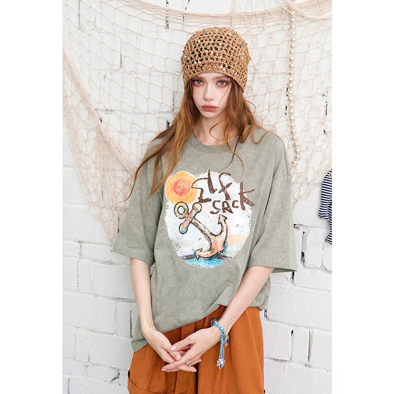 Anchor Print Oversized Tee