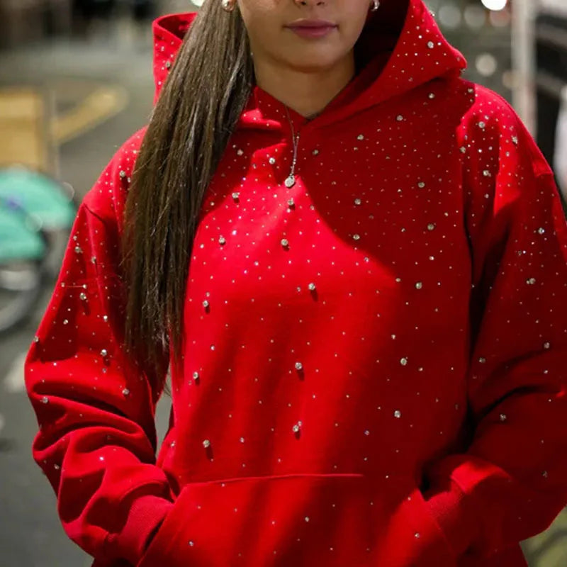 2025 Hooded Sports Pullover, Hot Stamping Diamond Couple Style Streetwear, INS