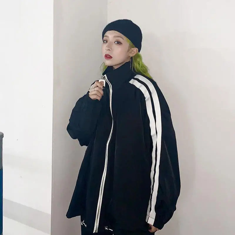 Baggy Jackets Women Sporty Students Fashionable American Style Vintage Cool BF Young Bright Line Decoration Overcoats Autumn Ins