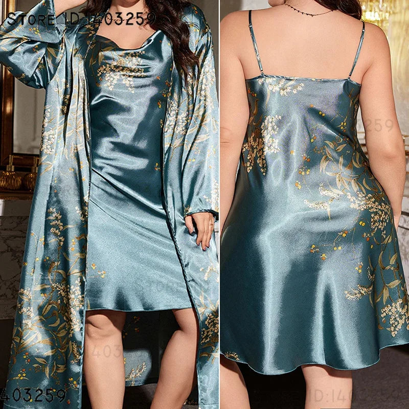 Cherry Print Kimono Robe Set