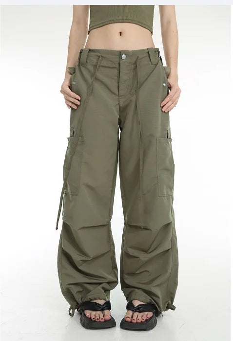 Retro Green Wide-Leg Cargo Pants