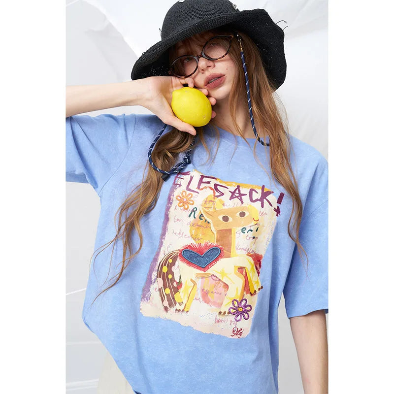 Pony Print Washed Tee