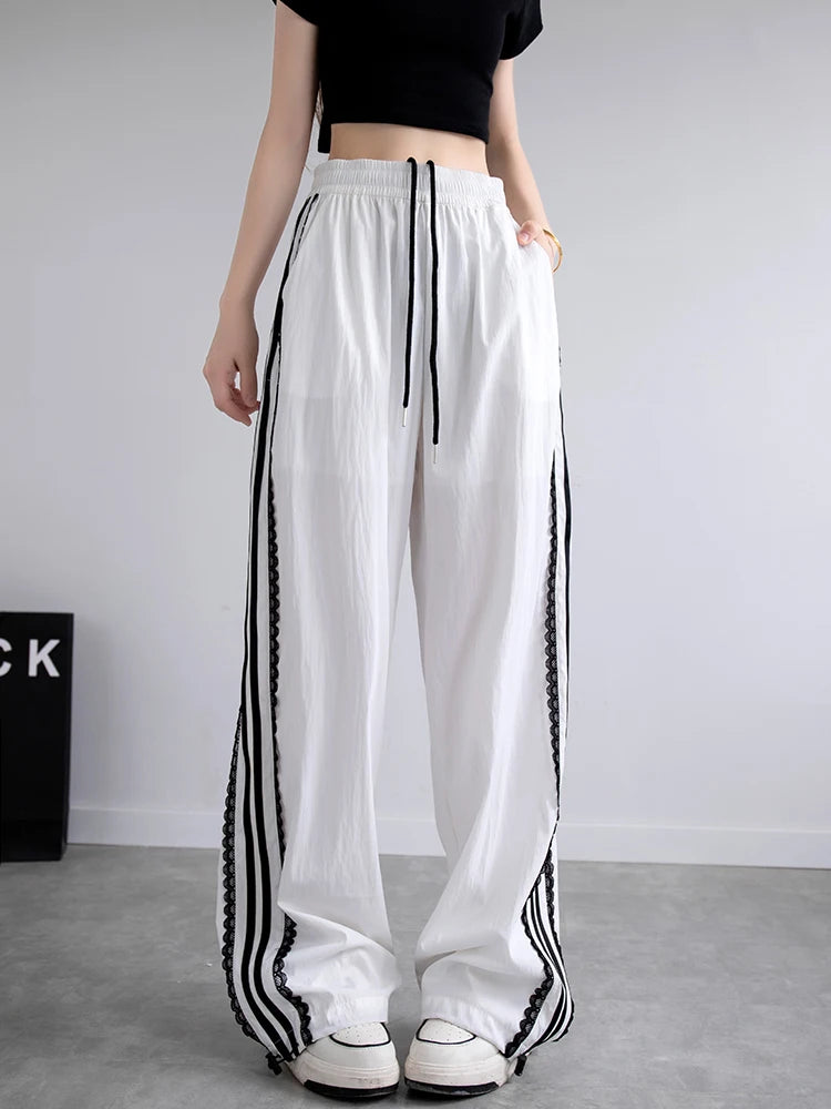Lace Patchwork Wide-Leg Pants