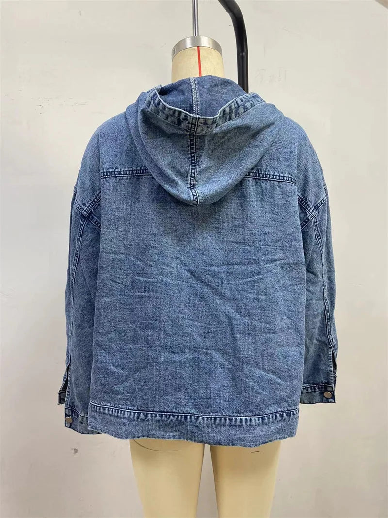 Washed Denim Drawstring Hoodie
