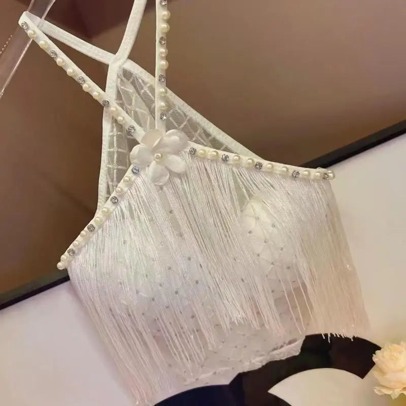 Pearl Tassel Halter Top