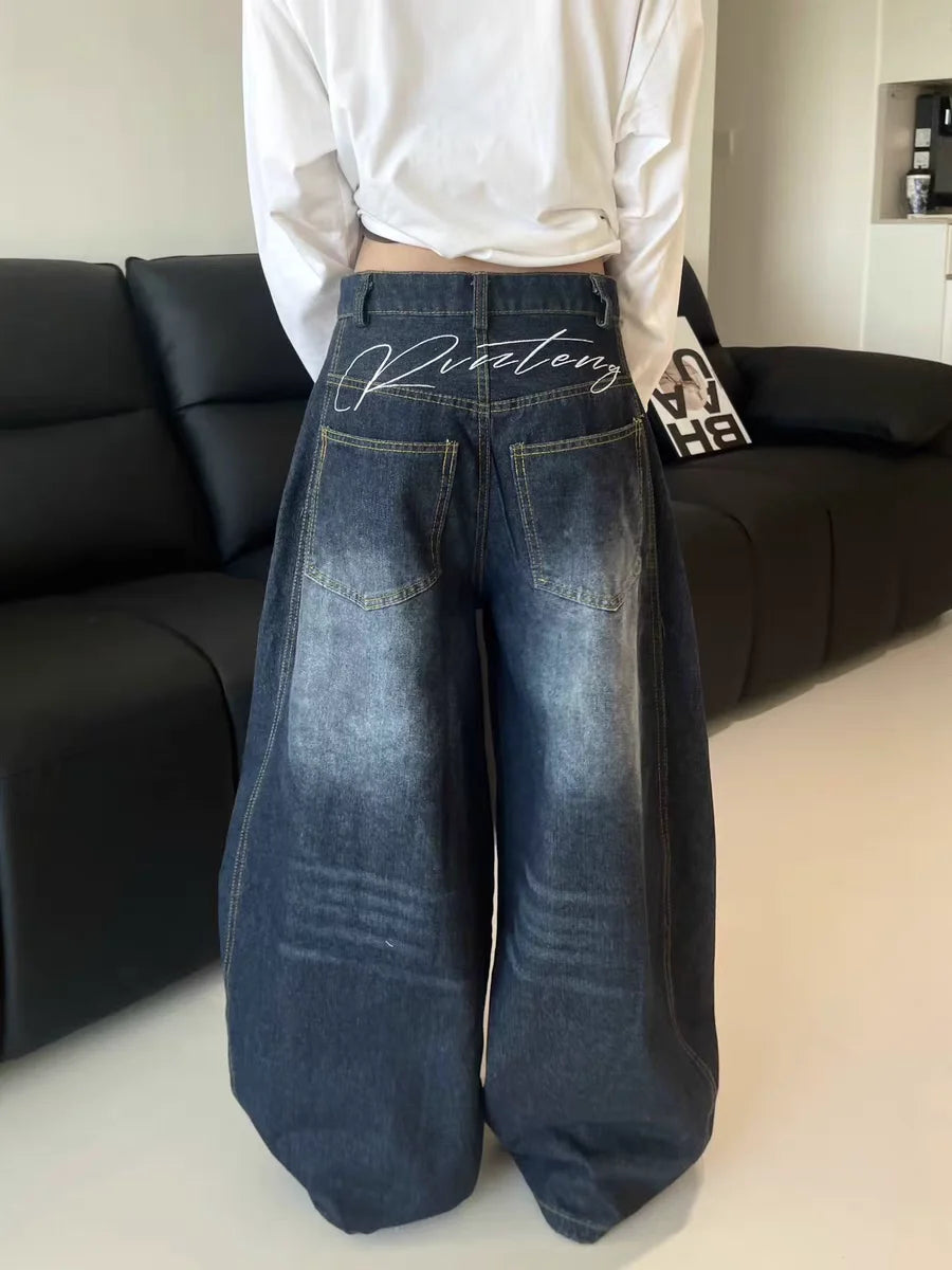 Washed Blue Baggy Cargo Jeans