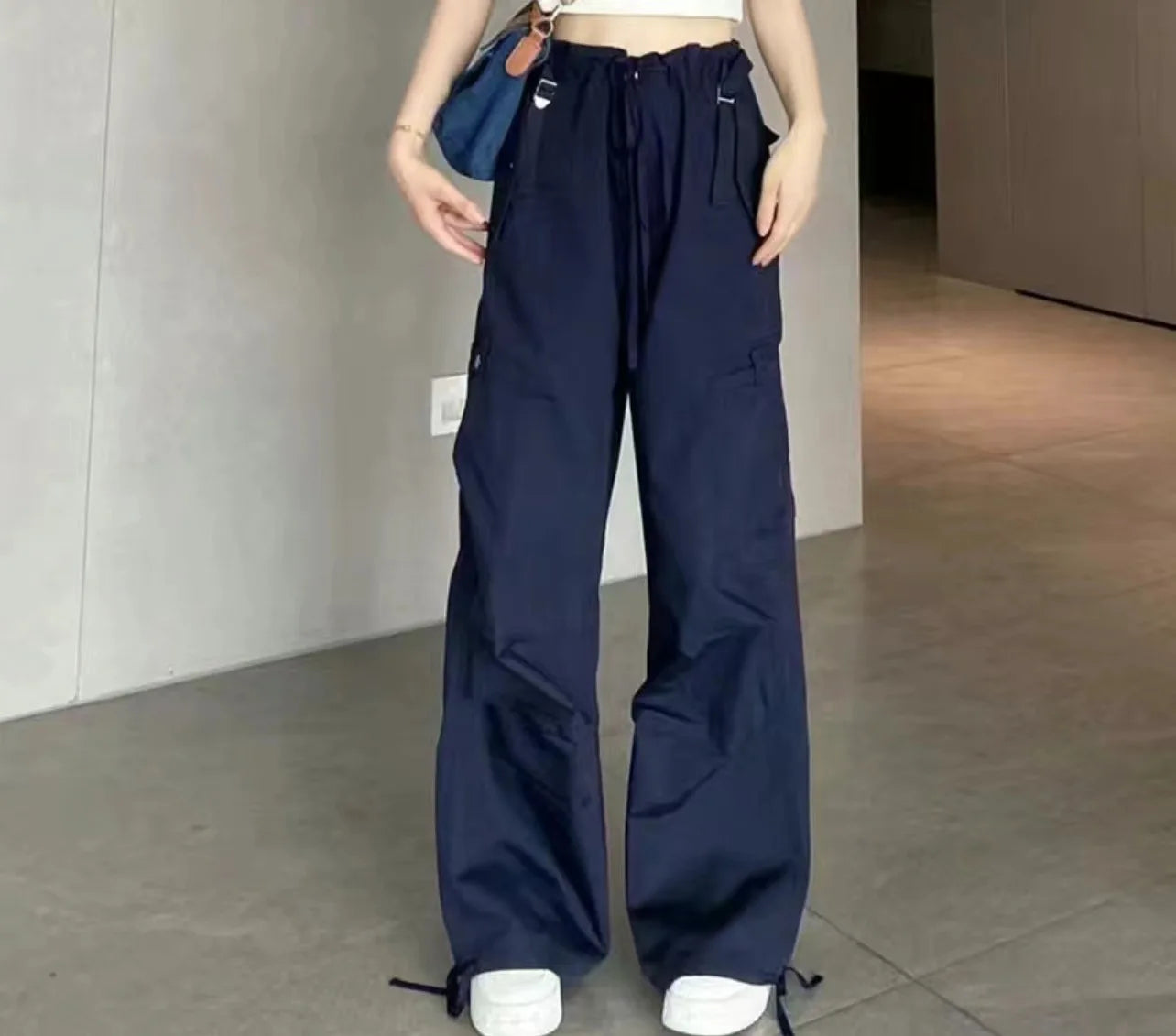Retro Green Wide-Leg Cargo Pants