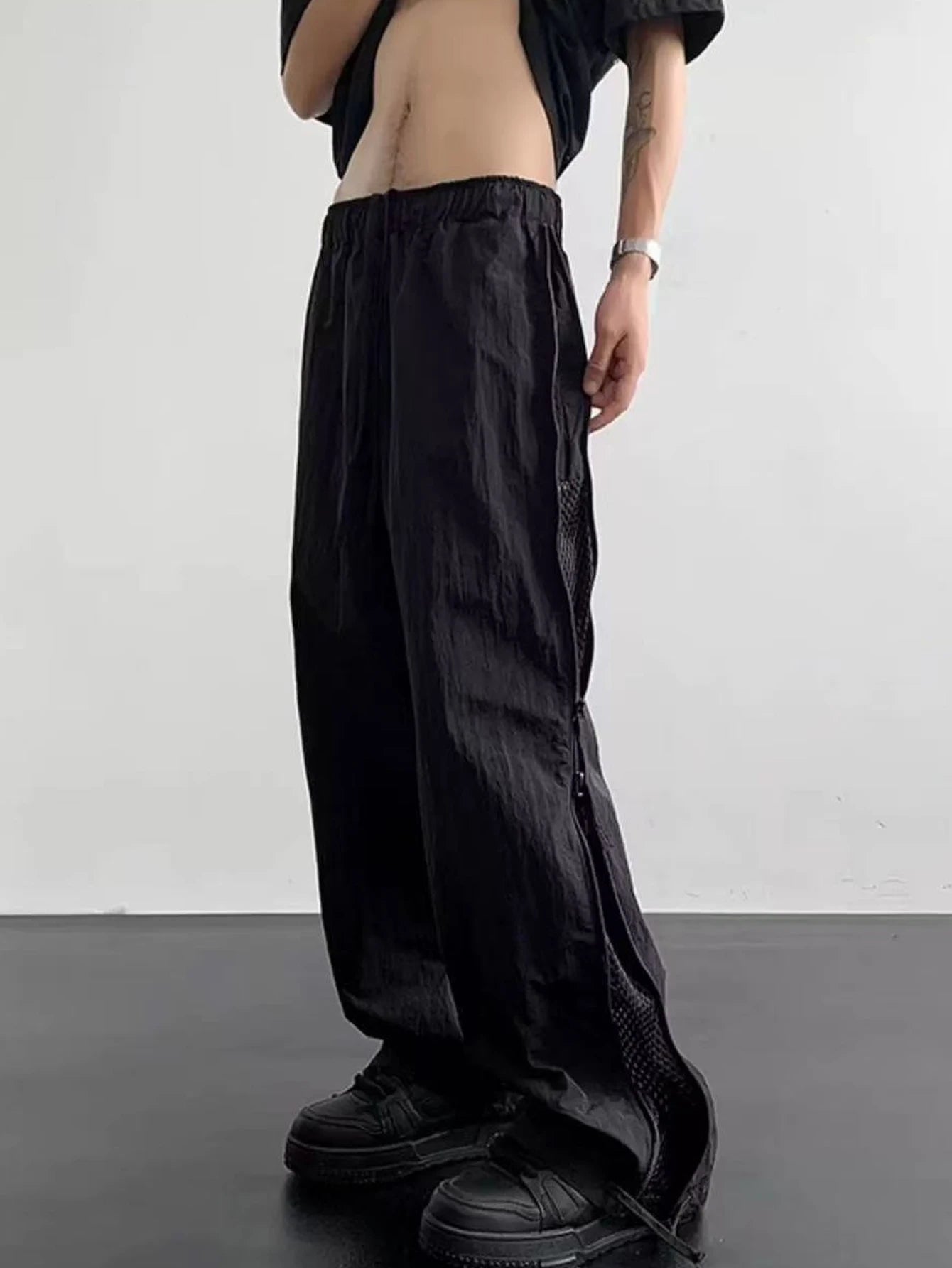 Side-Zip Mesh Parachute Pants