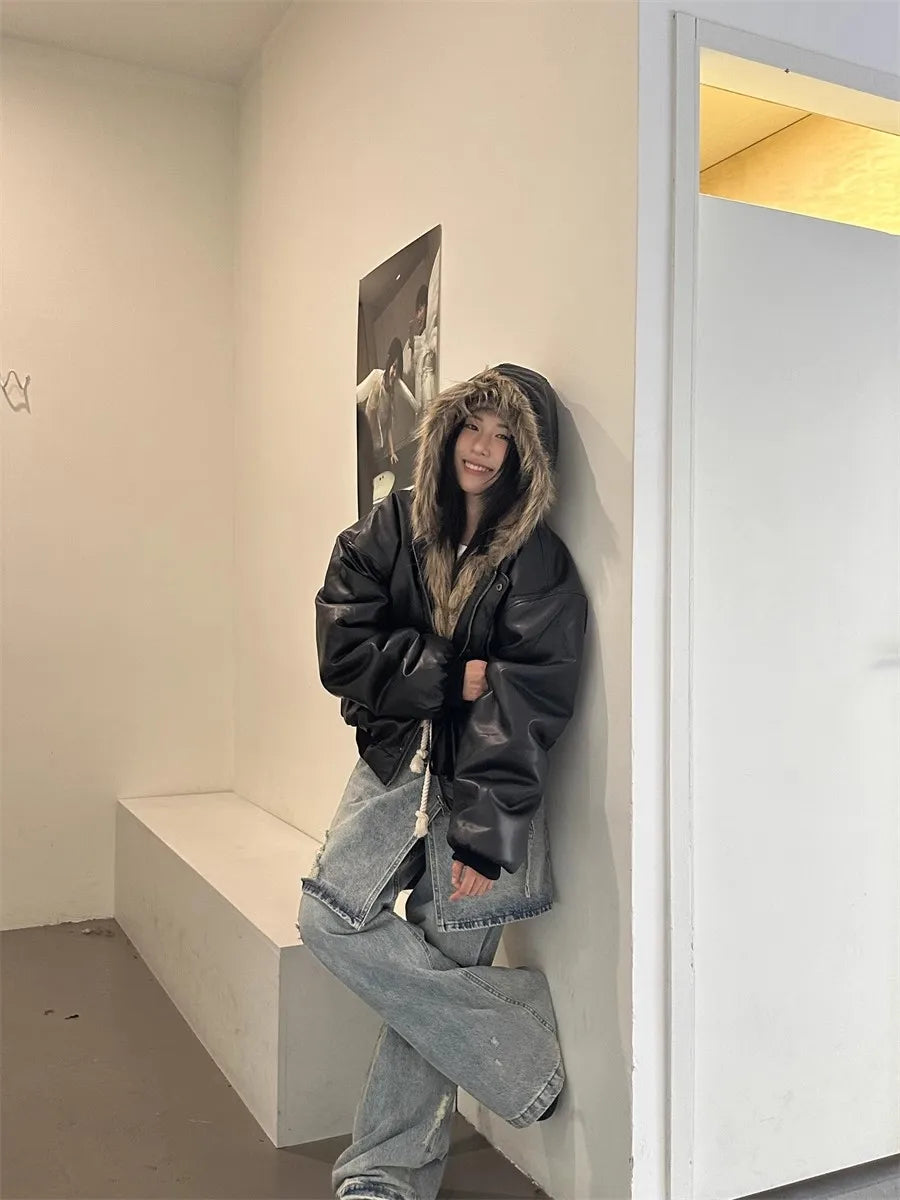 Retro Faux Fur PU Jacket