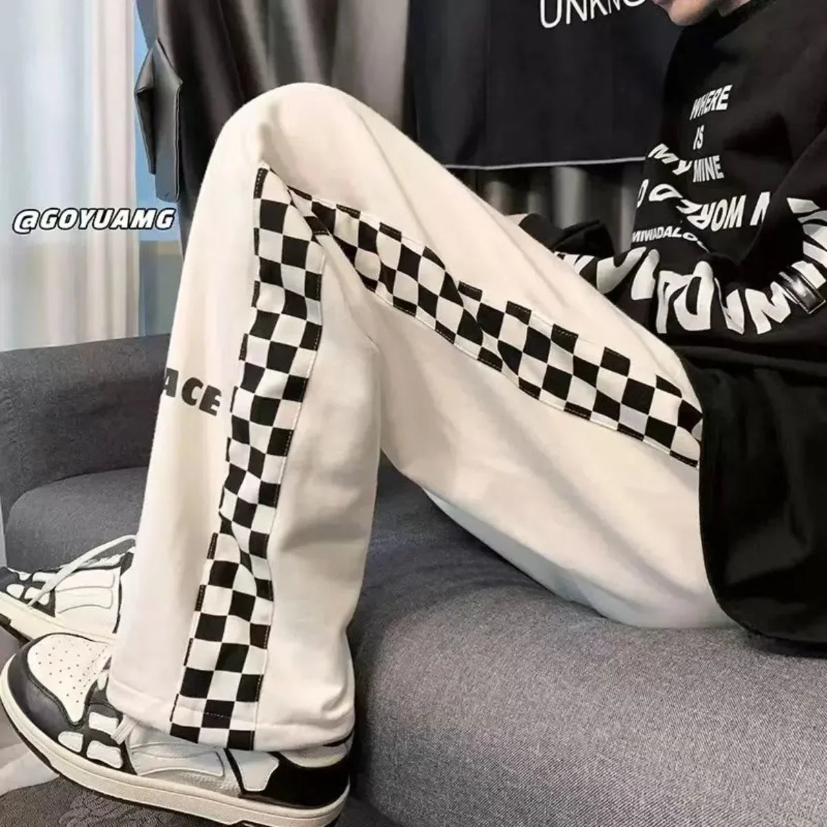 Grid Print Jogger Pants