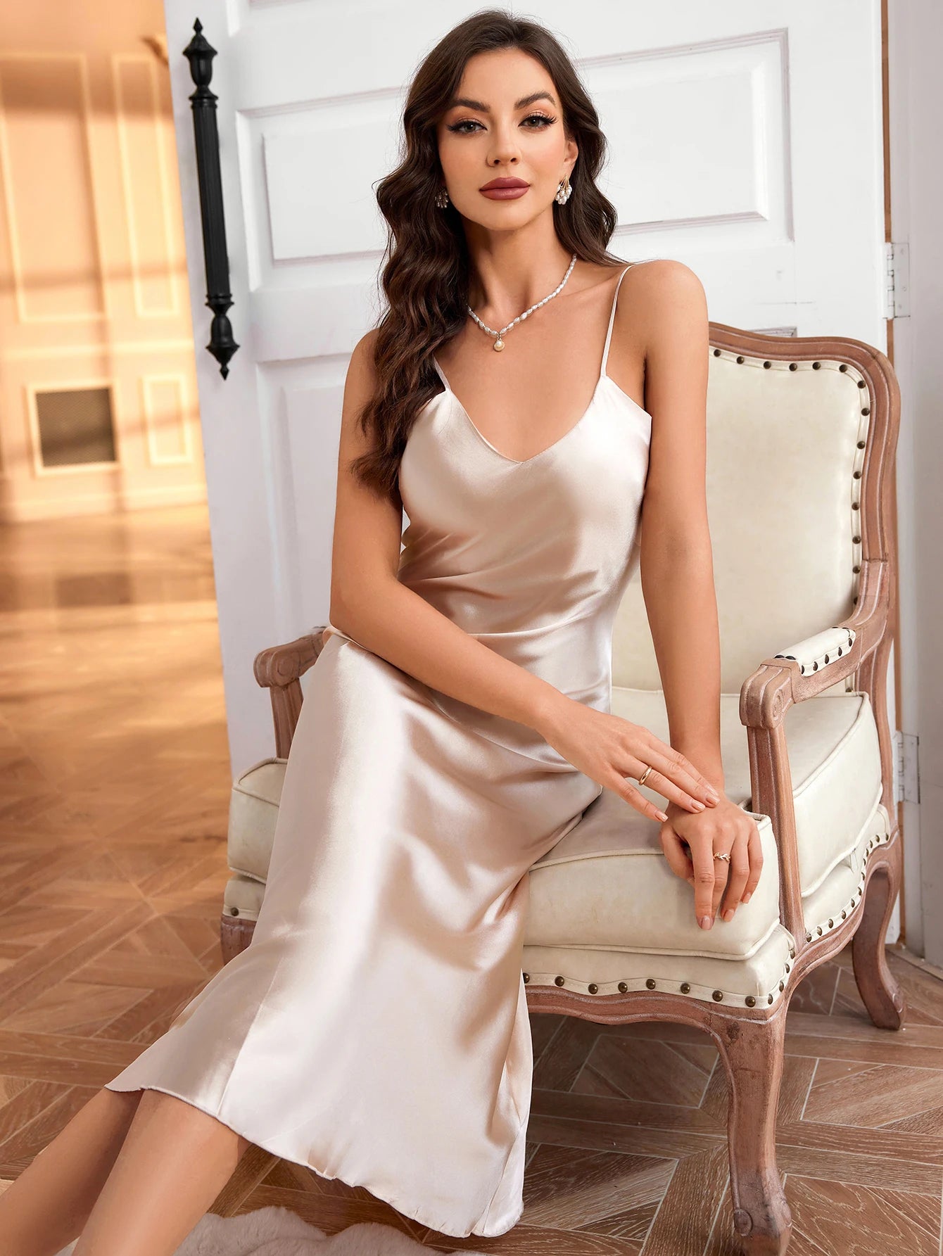 V-Neck Satin Slip Dress