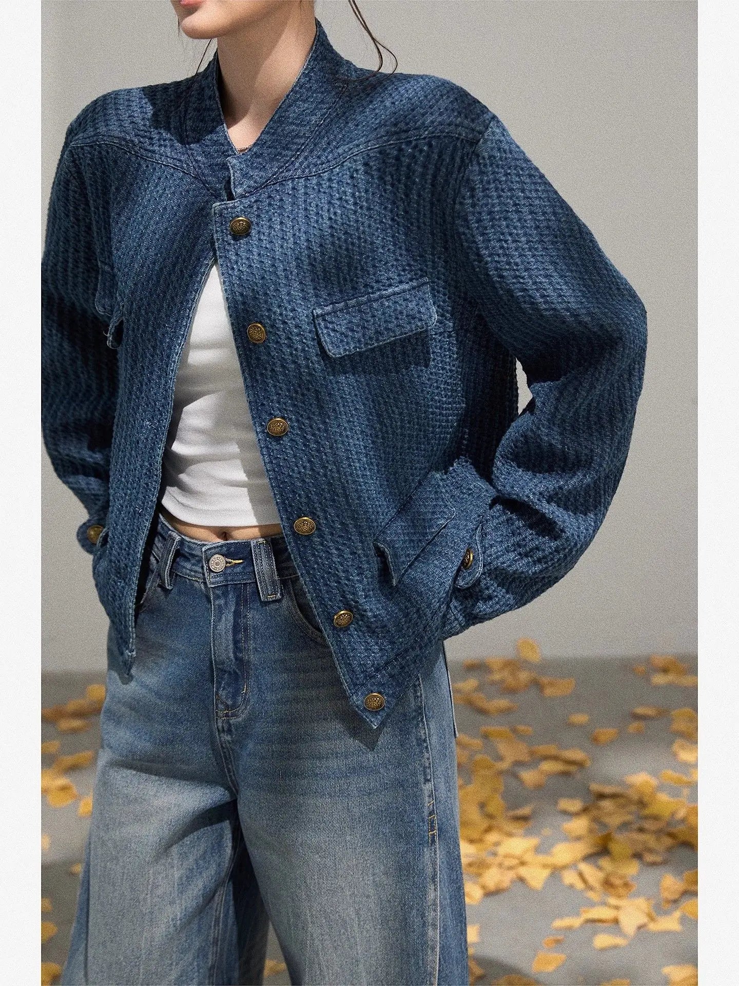 Y2K Textured Stand Collar Jacket