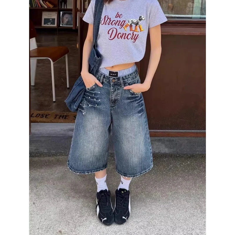 Y2K Washed Denim Capri Pants
