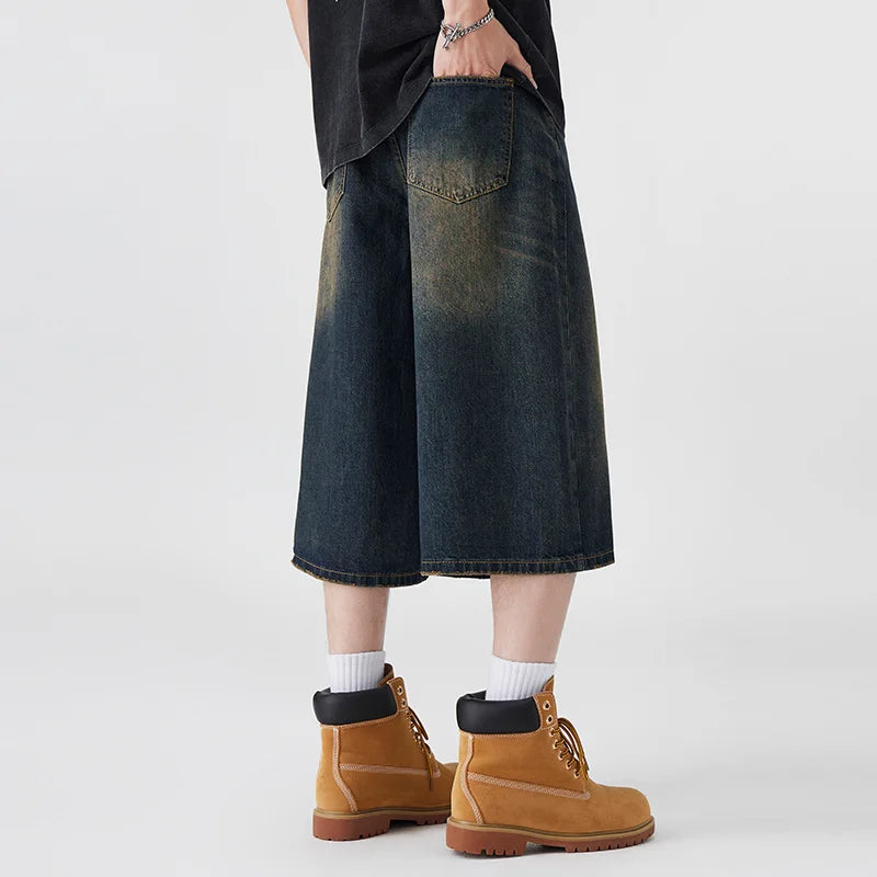 Loose Wide-Leg Denim Shorts